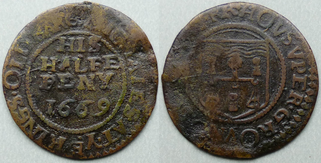 Upper Ground, King,s Old Barge House, Nic Yates 1669 halfpenny Upper Ground, King,s Old Barge House, Nic Yates 1669 halfpenny